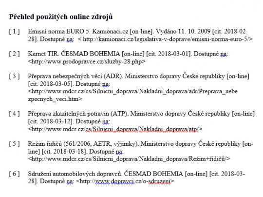 14. Vzor přehledu použitých online zdrojů