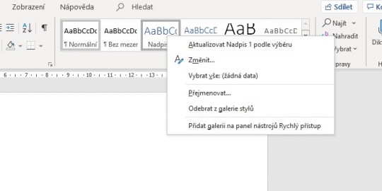Klepnutí pravým tlačítkem myši na styl