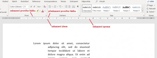 Odsazování odstavce ručně na pravítku