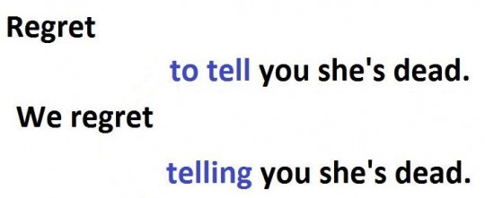 7. The verb “regret” – Gerund vs infinitive distinction.