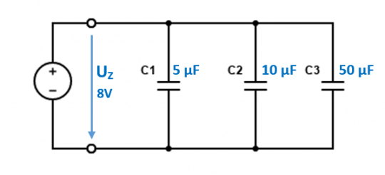 38. [Příklad č. 63] Náboj a napětí kondenzátorů (paralelní zapojení)