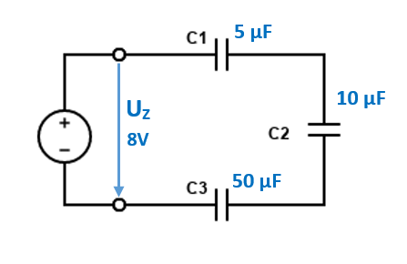 39. [Příklad č. 64] Náboj a napětí kondenzátorů (sériové zapojení)